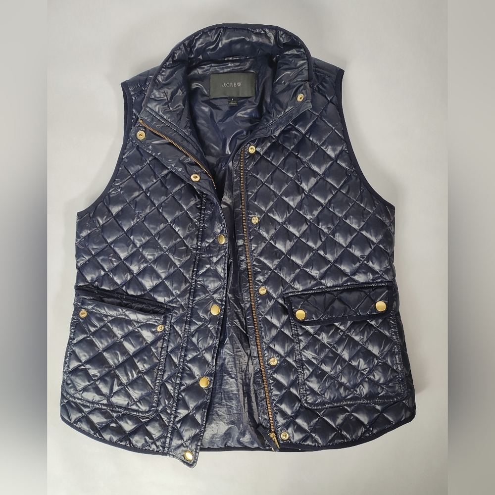 J.Crew quilted vest Size small - deep navy shiny dark blue  great condition 